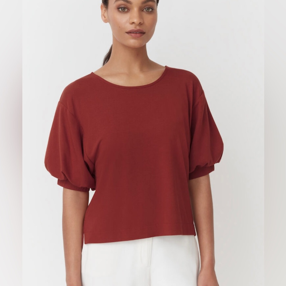Cuyana balloon sleeve tee, brick colored, XS, like new